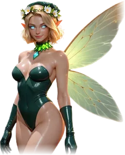 The Fairy, a blonde heroine with a flower crown and green wings